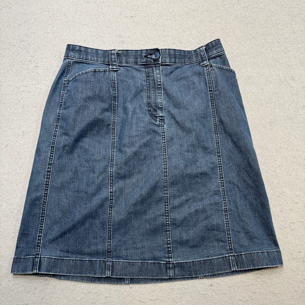 L.L.Bean Denim Skirt Women's 12 Blue Dark Wash Classic Fit A-Line Summer Casual